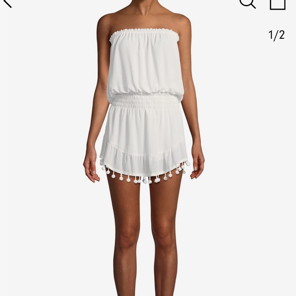 RAMY BROOK tube top dress with fringe Pom poms